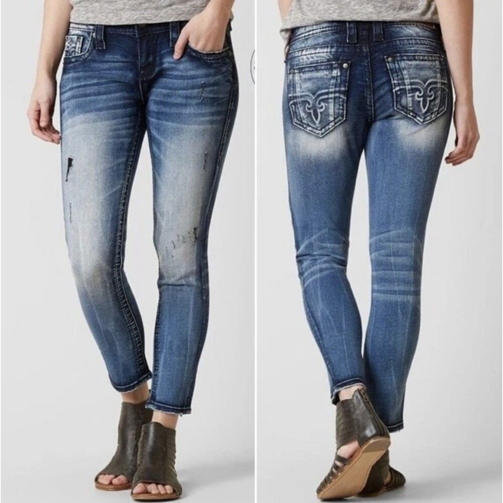 Rock Revival Jeans Moon Ankle Skinny Stretch Distressed size 29 Y2K Western Boho